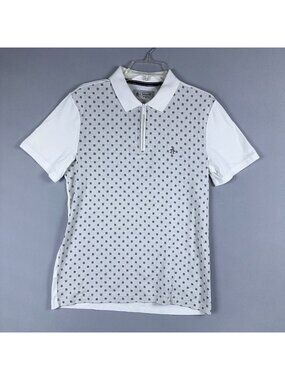 Original Penguin Mens Polo Shirt  Size M Short Sleeve Geometric Pattern White